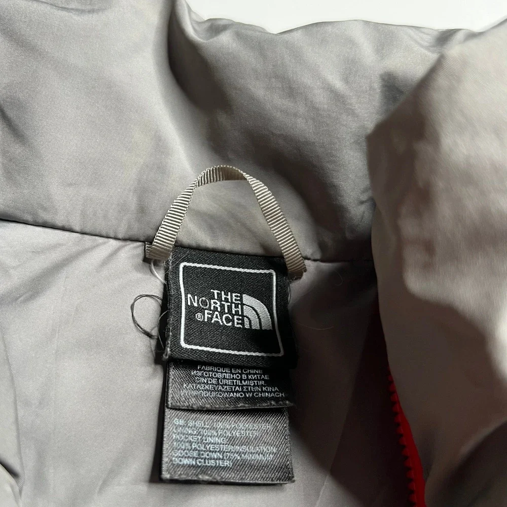 The North Face Mens 550 Down Puffer Jacket Grey Red Full Zip XL Regular